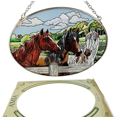 Amia Studio Stained Stain Glass Suncatcher Window Fine Art ￼Horses BEAUTIFUL - Image 1 of 4