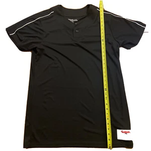 Wilson Baseball Henley Shirt Mens Med, Black With White Shoulder Piping. - Picture 1 of 5