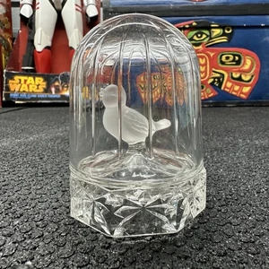 Vintage Frosted/Satin Crystal Bird in Domed Glass Cage Hofbauer Byrdes Germany - Picture 1 of 8