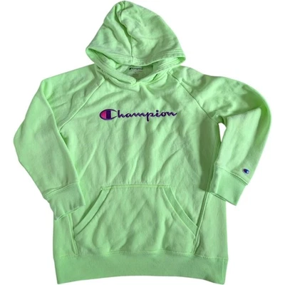 Champion Hoodie Youth XL Neon Green Pullover Embroidered Logo Kangaroo Pocket - Image 1 of 4