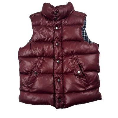 GAP Kids Puffer Vest Maroon Size S (6–7) Plaid Lined Puffy - Image 1 of 4