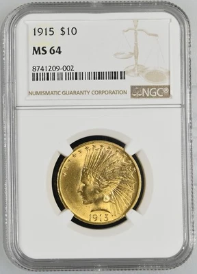1915 Gold Eagles $10 Indian Head NGC MS-64 - Image 1 of 2
