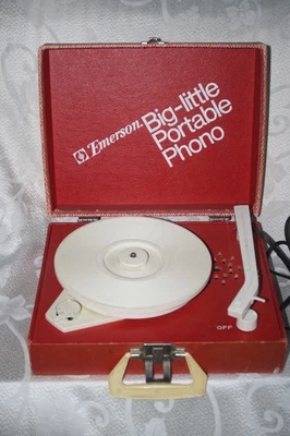 Vintage Red EMERSON Big-Little PORTABLE Phono RECORD Player TESTED Works *Read* - Image 1 of 4