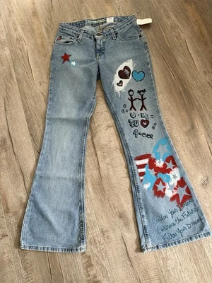 ¡NUEVO CON ETIQUETAS! Pantalones de mezclilla acampanados de tiro bajo vintage Y2k Mudd talla 7 100 % algodón Foto 1 de 4