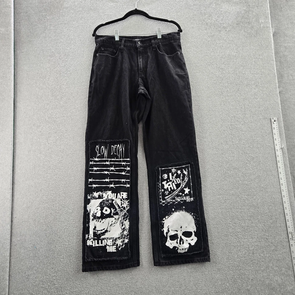 Pantalones de mezclilla para hombre Hot Topic 30X32 negros calavera alambre de púas indie sleaze punk gótico Foto 1 de 4