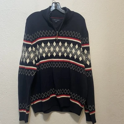 Tommy Hilfiger 1/4 Zip Argyle Diamond Pullover Sweater Size L Cotton Wool - Image 1 of 4