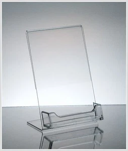 10 Acrylic 4" x 6" Slanted Sign Holders with Business Card Holder - Picture 1 of 2