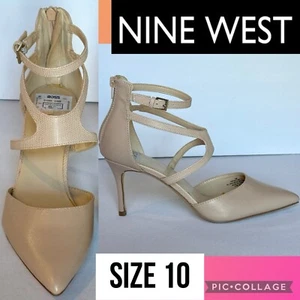Nine West Womens Pump Nude Megabyte Pointed Toe Ankle Strap Stiletto Heel 10 - Picture 1 of 24