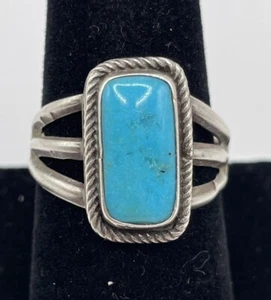 Sterling Silver Turquoise Rope Edge Ring(5.40g)(9.5RS) - Picture 1 of 4