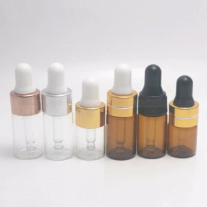 1/2/3ml Amber Clear Small Glass Dropper Bottles Sample Vials For Essential Oils - Picture 1 of 20