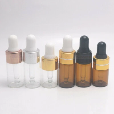 1/2/3ml Amber Clear Small Glass Dropper Bottle Sample Vial Essential Oil Pipette