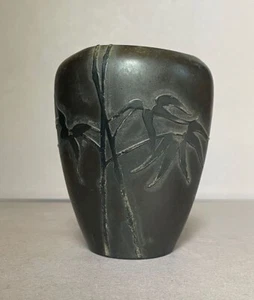 Heintz Sterling Bronze Vase #3584C Bamboo Original Patina 3-5/8" Arts & Crafts - Picture 1 of 9
