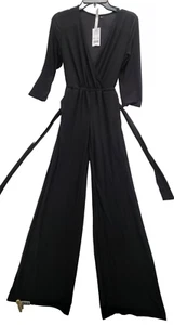 NY Collections Petite XS 3/4 Sleeve Belted Wide Leg Jumpsuit D037 - Picture 1 of 3