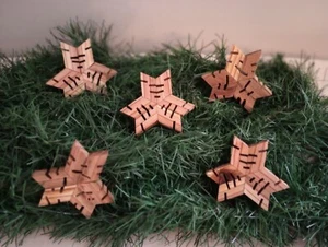 Rustic Hand Crafted 3 Inch Wooden Snowflake Decoration, Set Of 5 - Picture 1 of 4