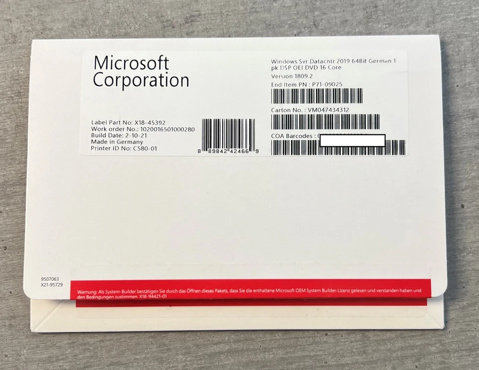 Microsoft Windows Server Datacenter 2019 P71-09025