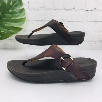 Sandalia Fitflop Electra para mujer talla 9 ciruela cuña tanga deslizables plataforma hebilla Foto 1 de 4