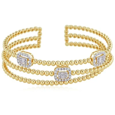 0.85 Ct 18k Yellow Gold Lab Grown CVD Diamond Cuff Beaded Bangle Bracelet Gift - Image 1 of 4
