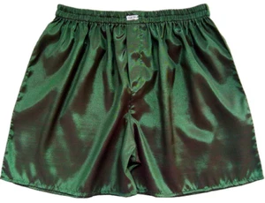 Men's Boxer Shorts 1 Pair Dark Green Thai Silk Blend Underwear Loose Fit Briefs - Picture 1 of 3