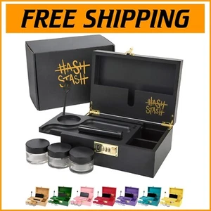Elegant Portable OG Storage Box - Bamboo Black/Gold with Lock & Compartments - Picture 1 of 7