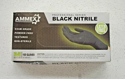 Ammex 专业系列黑色丁腈考试级手套 100 中号无粉 — 第 1/4 张图片