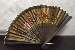 Japanese Folding Sensu Fan, Travel Size, Bamboo with Butterflies Print - Picture 1 of 3