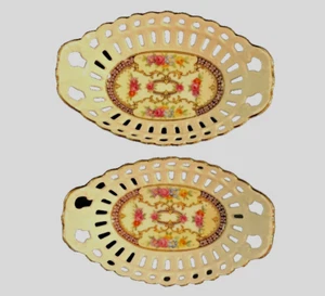 German Porcelain Trinket Dishes Set of 2 Basket Weave Gold Rim Jewelry Gift  - Picture 1 of 6