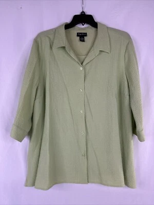 Maggie Barnes 纽扣上衣女式大码 2X 莱姆绿 3/4 袖 — 第 1/4 张图片