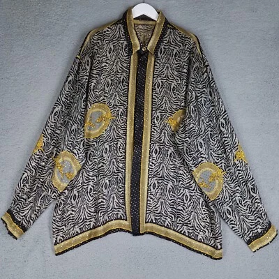 Seta Per Uomo Silk Shirt Adult 3XL Leopard Gold Metallic Button Up Long Sleeves - Image 1 of 4