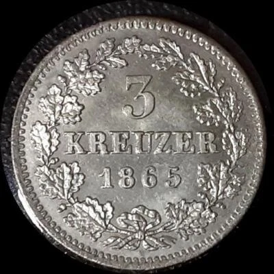 German States Bavaria 1865, 3 kreuzer old silver coin #2373 HIGH GRADE - Image 1 of 2
