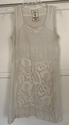 🦋 Johnny Was Ivory Rayon Sleeveless Dress with Embroidery & Crochet Sz. XS NWOT - Image 1 of 4