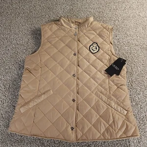 Lauren Ralph Lauren Women's Crest Patch Diamond Quilted Vest Beige Medium $150 - Picture 1 of 11