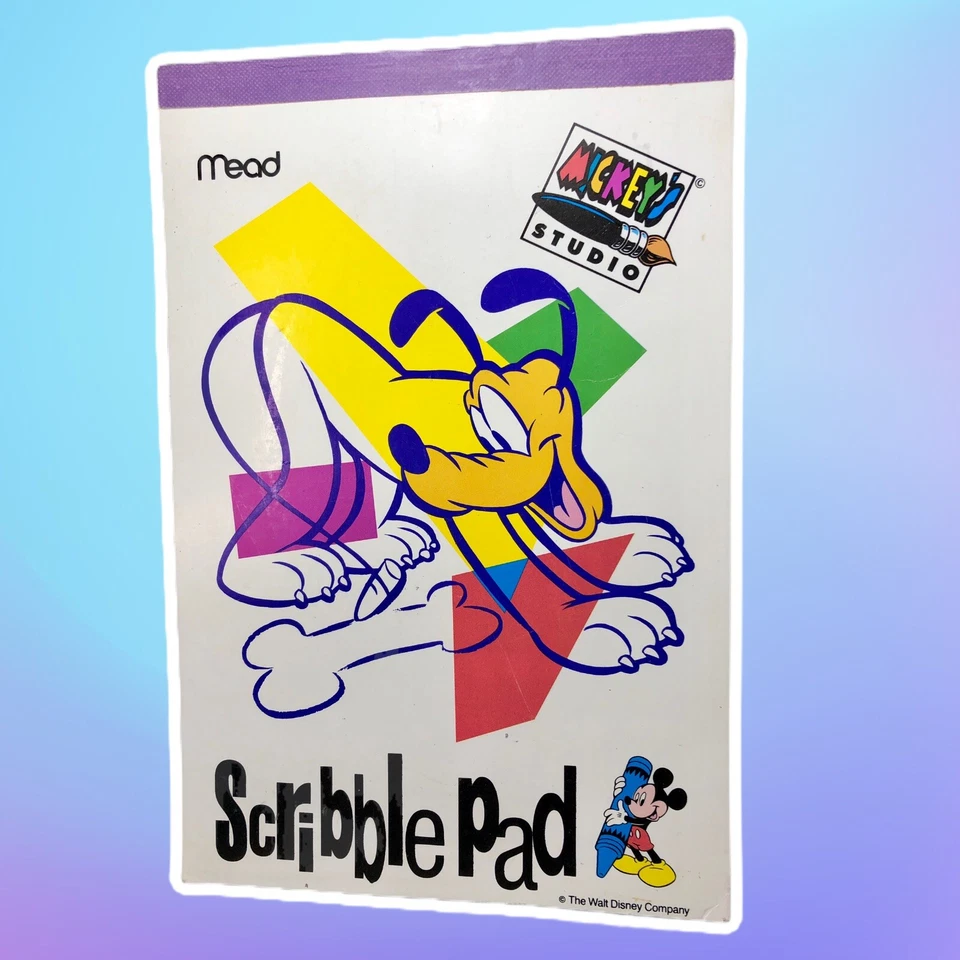 Vintage Mead Mickey's Studio Scribble Pad Walt Disney 90s Pluto Mouse Paper 80s - Image 1 of 4
