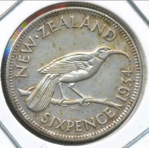 Nueva Zelanda 1934 Sixpence 6d George V (Plata) - Extra Fino - Imagen 1 de 3
