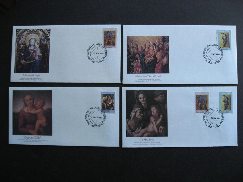 Australia Fleetwood FDC 1980 Christmas Sc 756-8 First Day Covers flaps ok - Image 1 of 4