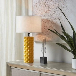 Ceramic Table Lamp Bedroom,Geometric Yellow Bedside lamps Nightstand Living Room - Picture 1 of 8
