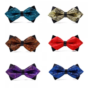 Men's Paisley Floral Pre-tied Diamond Tip Shiny Bow Tie Party Business Bowtie - Picture 1 of 13