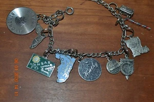Vintage Sterling Charm Bracelet w/10 charms 25.6 grams - Picture 1 of 5