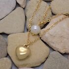 Lana Del Rey Cute Heart & White Pearl Necklace LDR Two Pendants with Two Chains