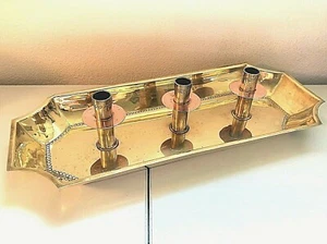 Vintage 19" VALMAZAN Sarreid Brass & Copper CANDLE HOLDER, Candelabra Tray Spain - Picture 1 of 10