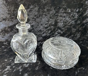 Vintage Glas Parfüm Flakon & Deckel Schmuck Topf - Glas Schminktisch Artikel - Bild 1 von 8