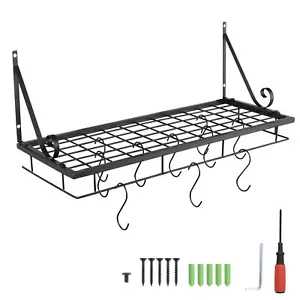 25""x10"" Aufbewahrungsregal mit Haken für Küche Badpfanne Topf Regal Utensilien Kochgeschirr - Bild 1 von 10
