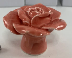 Vintage (10) Ceramic/Porcelain Pink Rose Drawer Pulls / Cabinet Pulls 1.5" - Picture 1 of 3