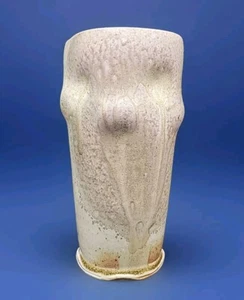 Vase of Many Faces Stoneware Pottery Gold In Glaze Crackle Man 8” Signed JB - Picture 1 of 11