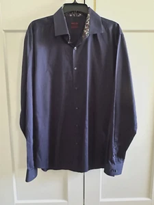 Jared Lang Shirt Mens XL Navy Blue Button Front Flip Cuff Contrast - Picture 1 of 17