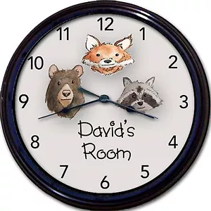 "Woodland Wilderness Animals Orso volpe procione Orologio da parete personalizzato personalizzato 10" - Foto 1 di 2
