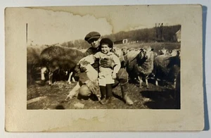 Vintage RPPC Real Photo Postcard Sheep Farm Herder Father Son Country Living - Bild 1 von 2