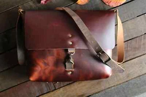 Monogrammierte Reise Messenger hellbraun Echtleder Weekender Tasche 15 Zoll - Bild 1 von 1