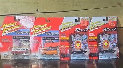 Johnny Lightning Volkswagen VW Samba Bus + Type 2 Pickup + RX-7 Lot of 4 Cars – - Image 1 of 4