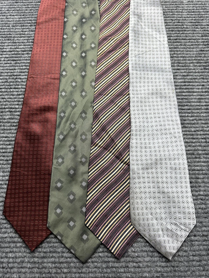 DKNY Corbatas Para Hombres Talla Única Lote de 4 100% Seda Rayas Vestido Geométrico Negocios Foto 1 de 4