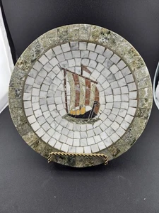 Vintage Heide Mosaike Dänemark Teller Wikingerschiff 8" Steinfliese Mid Century - Bild 1 von 7
